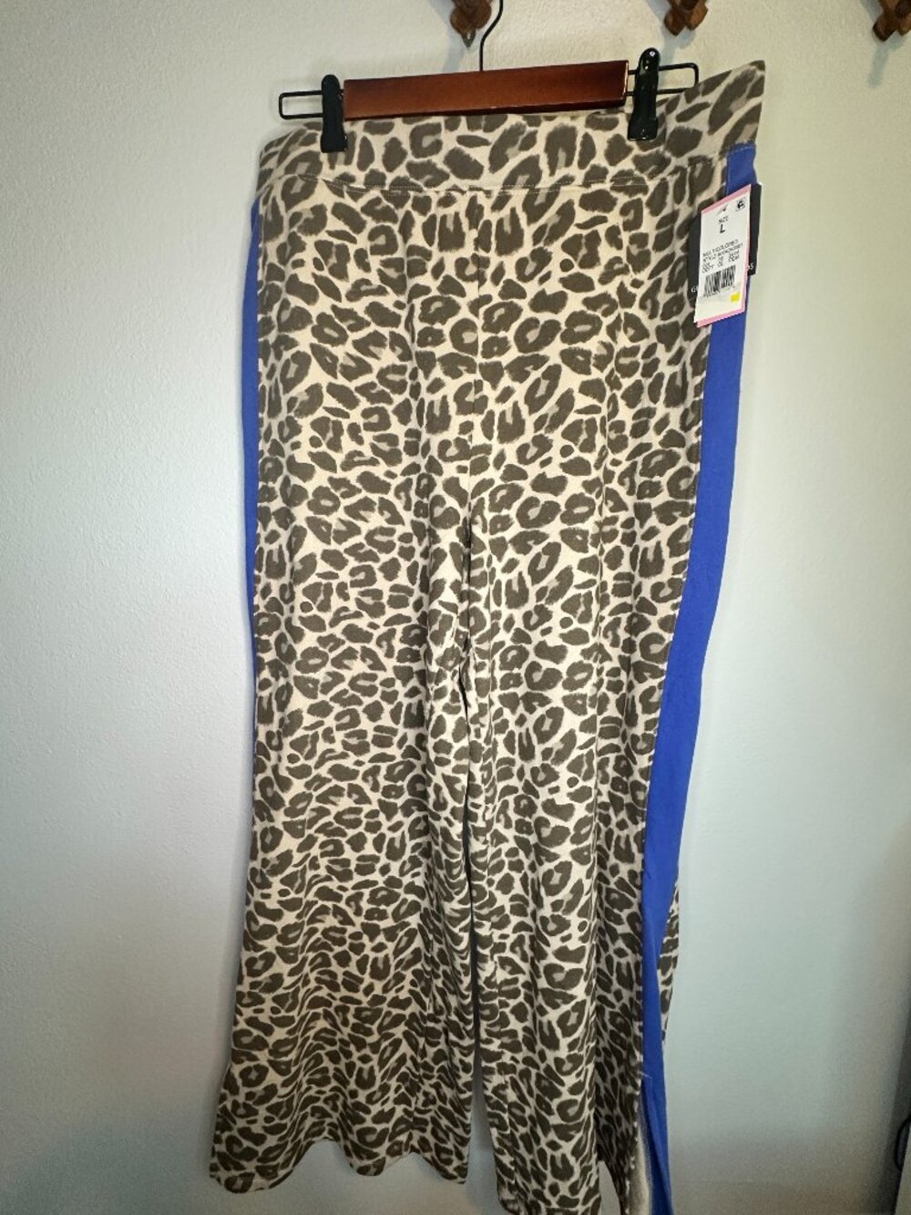 NWT Grayson Threads Leopard Print Wide Leg Sweatpants Blue Stripe - L